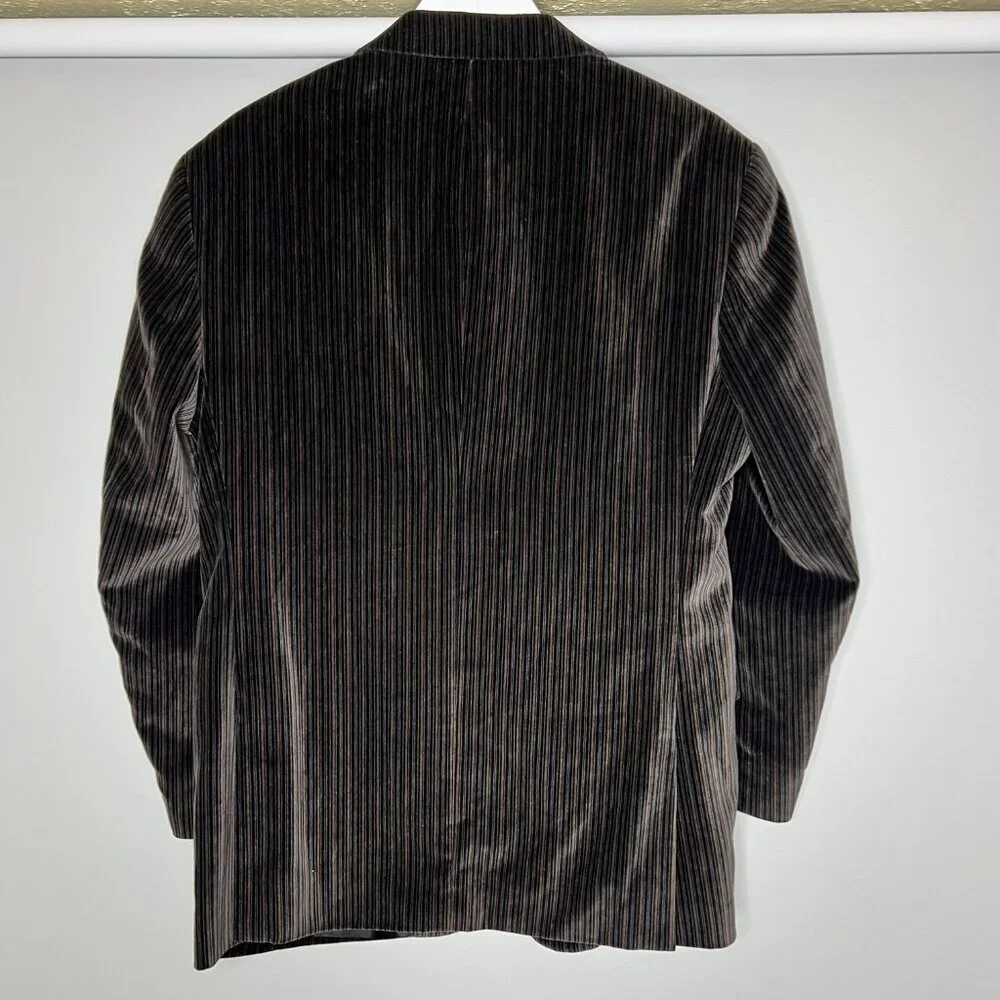 Adolfo Mens Velvet‎ Blazer 42S Brown Striped 3 Button Winter Collegiate Business